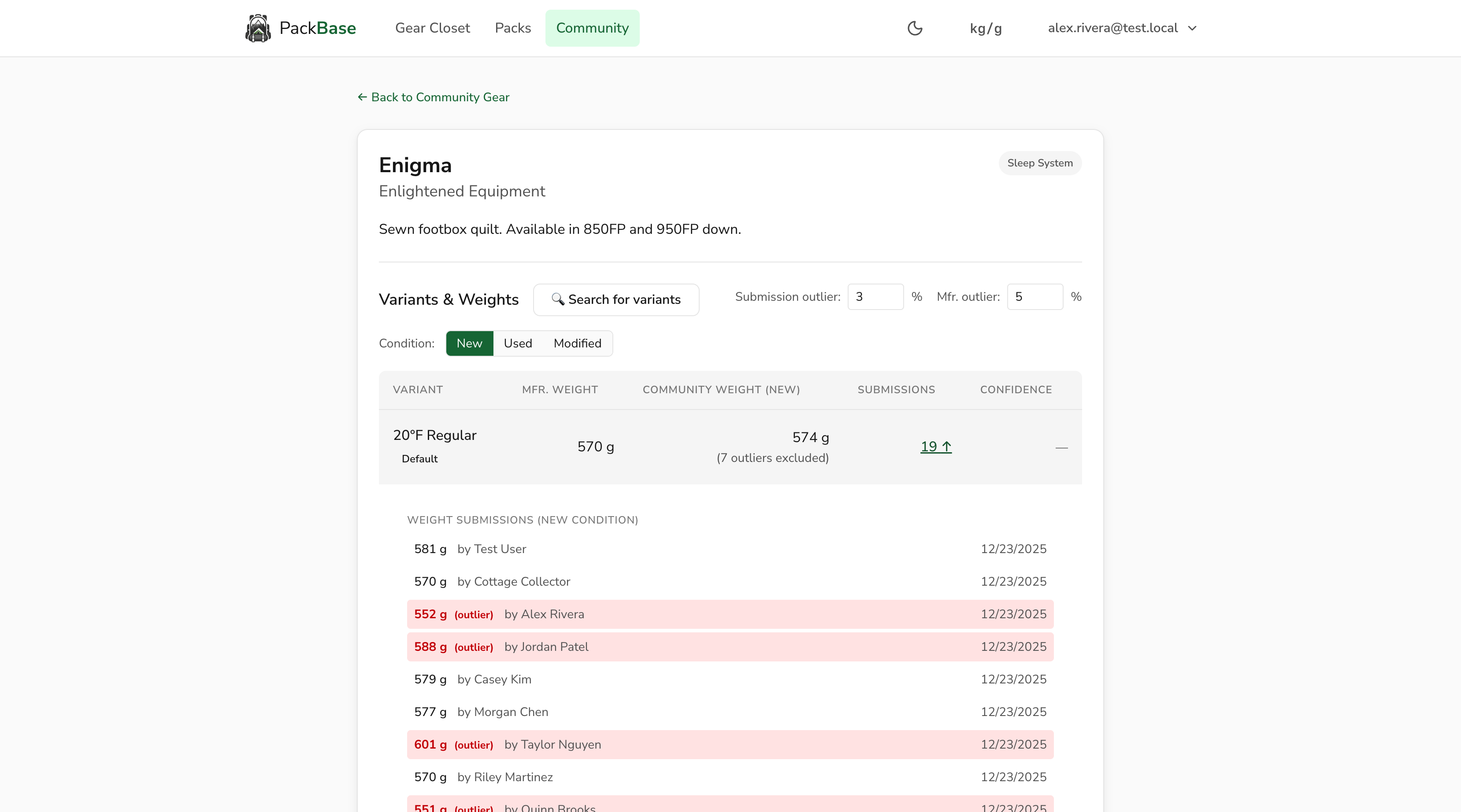 Outlier threshold slider showing weight distribution